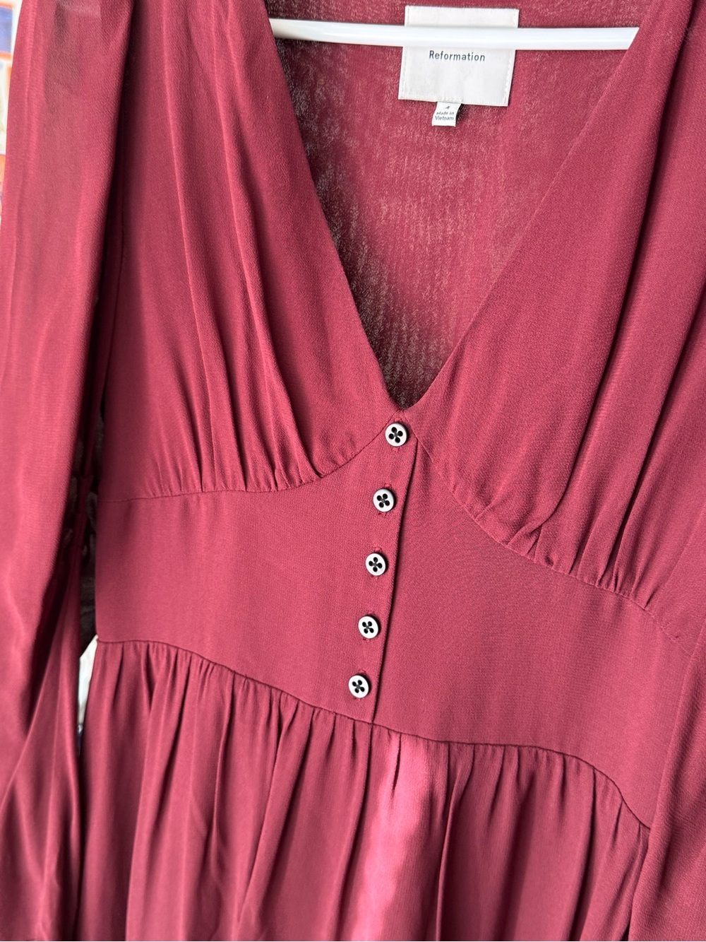 Reformation Liara | Burgundy Long Sleeve Midi Dress | Size 4